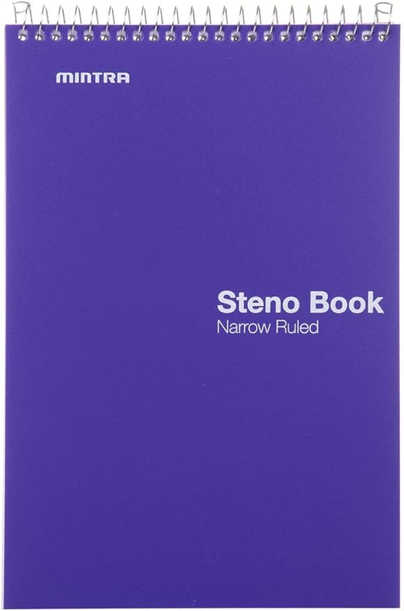 Mintra Office Steno Book - (BRIGHTS - Purp/Wht/Teal/Orange) - 6inx9in, 100 Sheets, 8 Pads/Pack, Narrow Ruled - Poly Cover, Notebook for writing notes in school, university, college, work, office