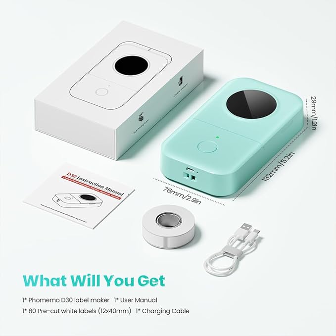 Phomemo D30 Label Maker Machine, Portable Bluetooth Mini Label Printer, Smartphone Handheld Thermal Sticker Small Labeler Multiple Templates Font Icon Inkless Custom Label for Home Kids School Items