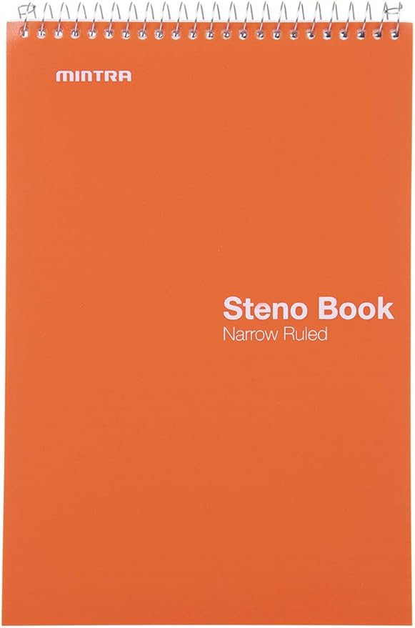 Mintra Office Steno Book - (BRIGHTS - Purp/Wht/Teal/Orange) - 6inx9in, 100 Sheets, 8 Pads/Pack, Narrow Ruled - Poly Cover, Notebook for writing notes in school, university, college, work, office