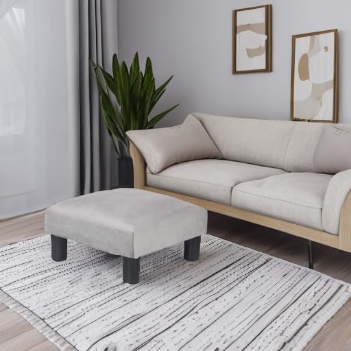 Joveco 15'' Small Foot Rest Stool Ottoman- Upholstered Footstool and Ottomans Small Footrest for High Beds- Lightweight and Portable, Light Gray