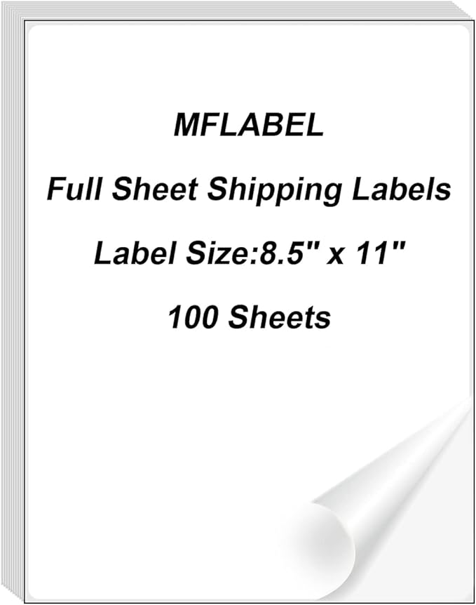 MFLABEL Full Sheet Sticker Label, Address Sticker, White Matte Label Paper, 8-1/2" x 11" Shipping Labels for Laser & Inkjet Printer (600 Labels, 600 Sheets)