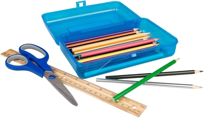 Craft County | Transparent Pencil Box | Colored Utility Box Storage Office Supplies Organizer | Orange