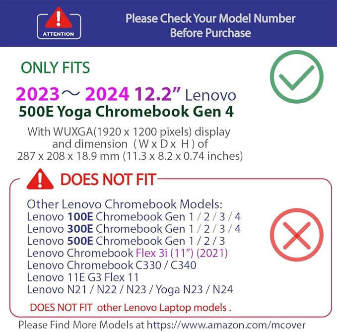 mCover Hard Shell Case ONLY Compatible for 2023~2024 12.2" Lenovo 500E Yoga Chromebook Gen 4 Gen4 2-in-1 Laptop (NOT Fitting Any Other Lenovo Models)- Blue