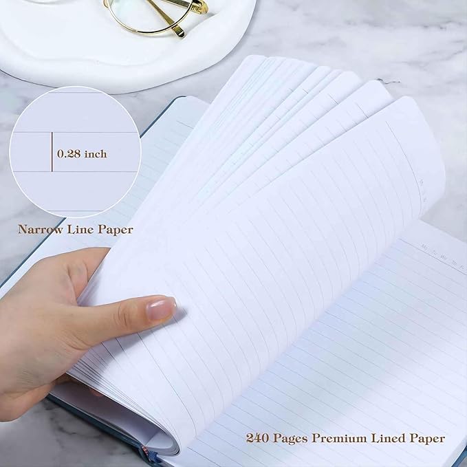 POPRUN A5 Lined Journal Notebooks, Leather Hardcover Thick Notebook for Writing, Business Work, Travel, School, College, Christmas, 5.5 x 8.3 inch, 240 Pages Classic Ruled Journals Notepad, Black