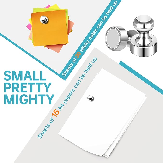 Pack of 8 Magnets for Whiteboard Fridge Magnets Strong Silver Push Pin Magnets Small Refrigerator Magnets for Classroom School Office Adults