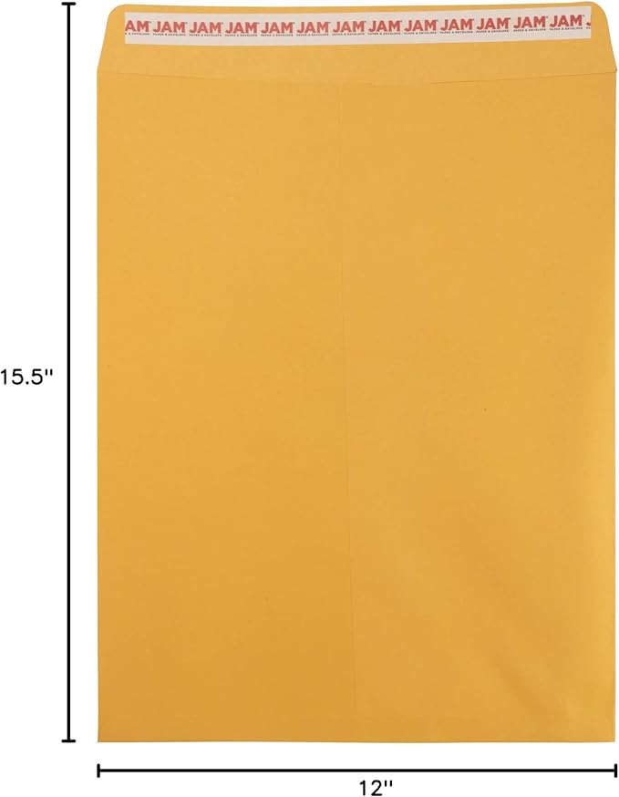 JAM PAPER 12 x 15 1/2 Open End Catalog Recycled Envelopes with Peel and Seal Closure - Brown Kraft - Bulk 250/Box