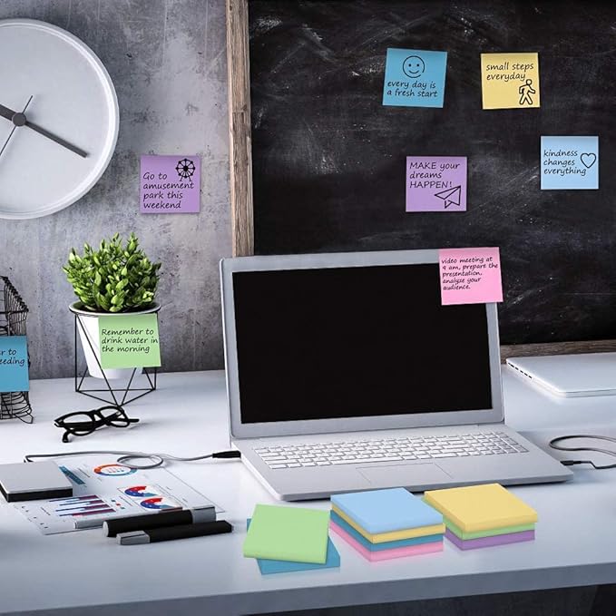 MyLifeUNIT Sticky Notes 3x3, Bulk Pack 108 Note Pads 10800 Sheets for Daily Reminder, Self-Stick Notes with 6 Assorted Colors for Office School Home Notebook Supplies