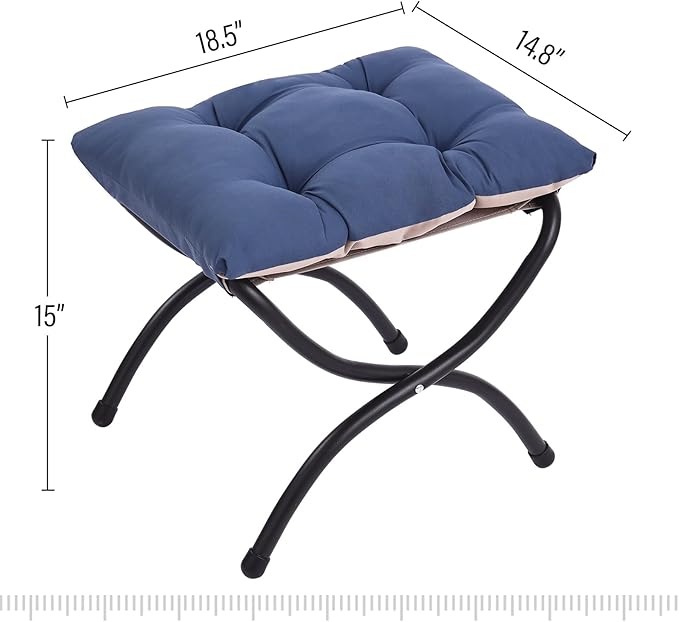 LITA Folding Upholstered Footrest Stool, Modern Small Portable Accent Ottoman with Detachable Thick Cotton Cushion Padded Sofa Stool with Metal Frame for Lazy Chair, Living Room & Bedroom, Royal Blue