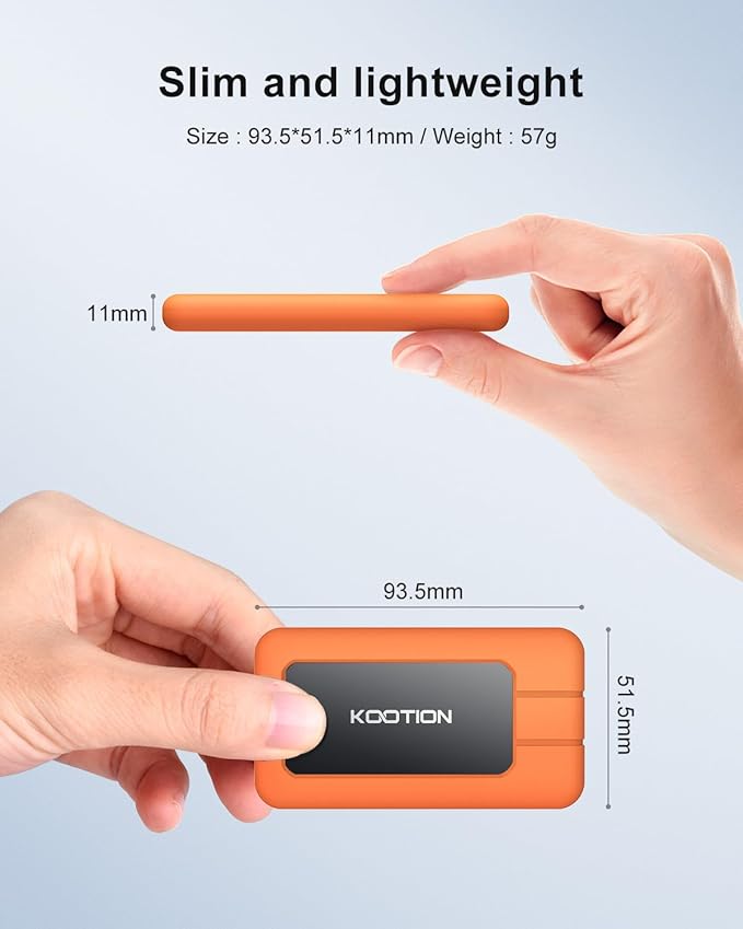 KOOTION Portable SSD 1TB USB-C Up to 2000MB/s USB 3.2 External SSD USB 3.2 Gen 2x2 Portable Solid State Drive with Protective Case Shockproof Waterproof Type-C External Solid State Drive for PC/Mac