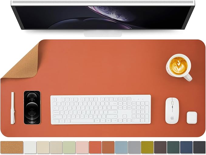 Cork Desk Mat - Dual-Sided Desk Pad for Office and Home - Desk Organization and Accessories - Ideal for Large Mouse Pad and Desk Mats on Top of Desks(Orange,36"x 17")