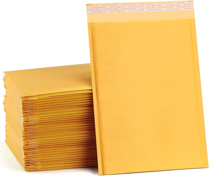 UCGOU Kraft Bubble Mailers 10.5x16 Inch 25 Pack Usable Size 10.5x15 Yellow Padded Envelopes #5 Large Mailing Packages Self Sealing Tear Resistant Boutique Bulk Mail Shipping Bags for Book and More