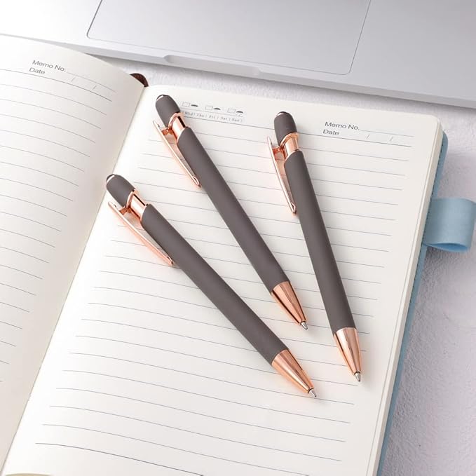 12 PCS 2 in 1 Stylus Ballpoint Pen with Stylus Tip, 1.0 mm Black Ink Metal Pen Stylus Pen for Touch Screens (Rose Gold & Gray)