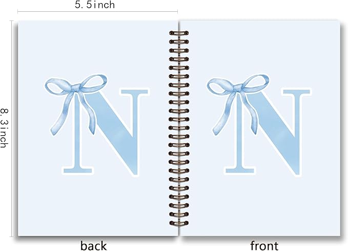 Initial N Notebook Journal,Personalized Teen Girl Gifts,Coquette Trendy Preppy Blue Bow Spiral Notebook,Monogrammed Gifts for Women Teen Girl,College Ruled Hardcover Spiral Notebook 5.5 x 8.3