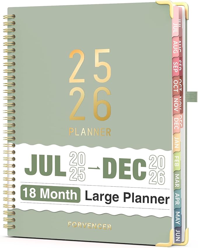 Jul 2025 - Dec 2026 Planner, Forvencer Academic Planner 2025-2026, 18 Month Daily Planner, 8.5" x 11", Weekly & Monthly Agenda Book, Hardcover Calendar Book, School Supplies for Student Teacher, Green