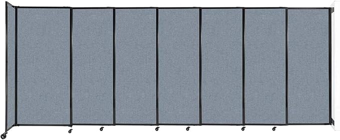 Wall-Mounted Sliding StraightWall Room Divider | Adjustable Widths | Locking Wheels | Room Separator | Up to 15'6" Wide x 6' Tall Powder Blue Fabric Panels