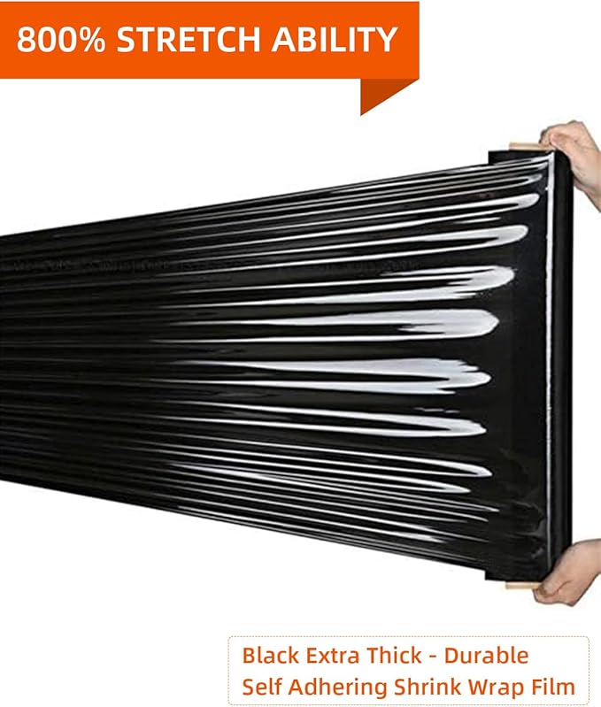 Black Stretch Film/Wrapping Paper Thickness, 18 Inch 1500 Feet Plastic wrap roll,Industrial Strength, Heavy Duty Shrink Wrap idea for Moving, Shipping, and Pallet Packing