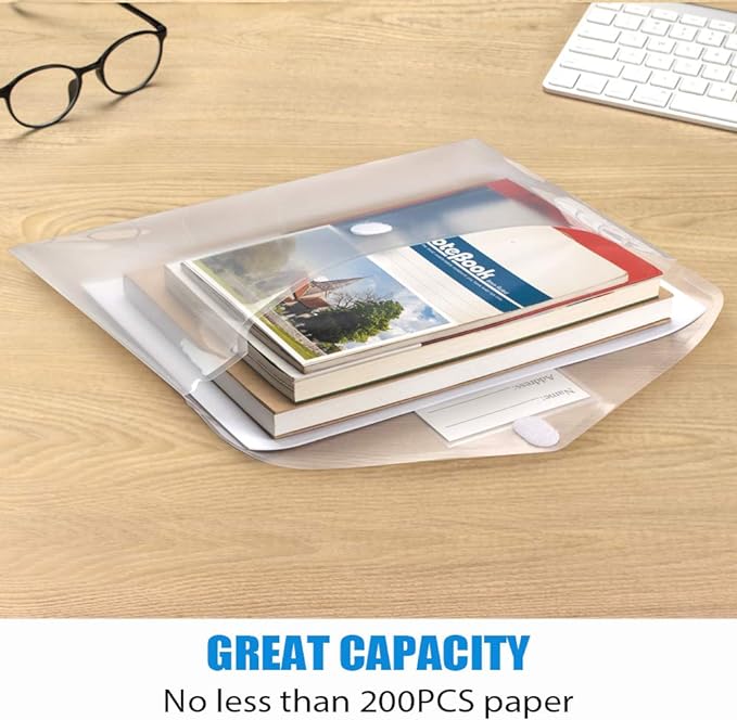 Sooez 10 Pack Plastic Envelopes File Folders, Clear Folder for Document US Letter A4 Size Poly Envelopes with Label Pockets for School Home Work Office Organizer, Clear