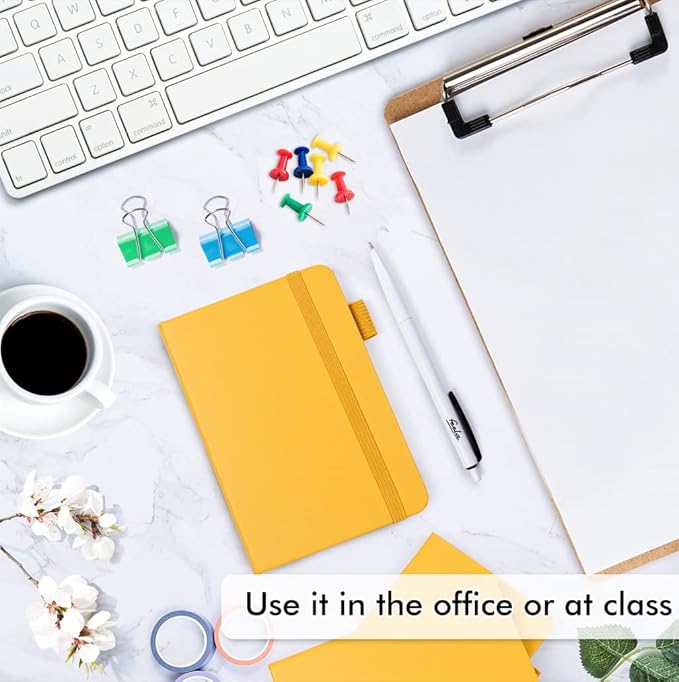 feela 15 Pack Pocket Small Notebooks Bulk, Mini Cute Notepads Hardcover College Ruled Lined Journals with Pen Holder for School Business Memos, with 15 Black Pens, 3.5”x 5.5”, A6, Yellow