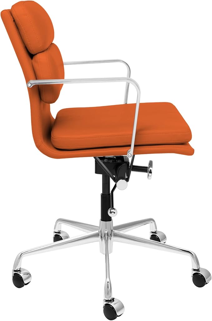 Laura Davidson Furniture SOHO II Padded Management Office Chair - Mid Back Desk Chair with Arm Rest, Swivel & Cushion Availability, Made of Faux Leather, Orange, Computer Chair