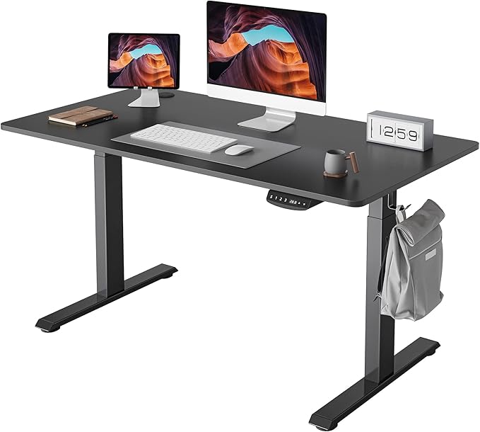 FEZIBO One-Piece Standing Desk Adjustable Height Stand up Home Office Desk, 48x24 Inch Electric Standing Computer Desk, with 4 Memory Presets, Fixable casters, Black