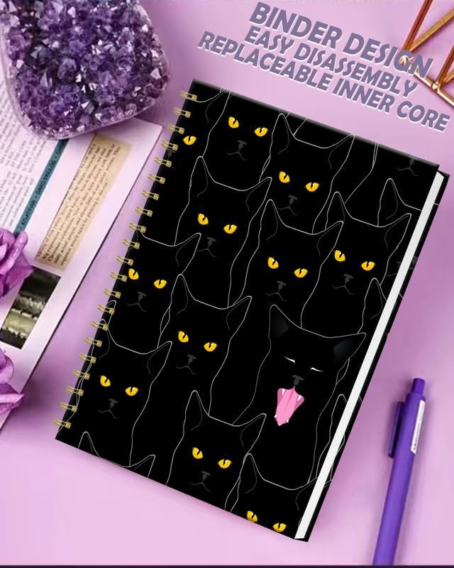 iampanda Spiral Journal Notebook,Strong Twin-Wire Binding with Premium Paper for Women,60 Sheets B5 College Ruled Notebook/Journal,Perfect for School Office Work,Black Cats