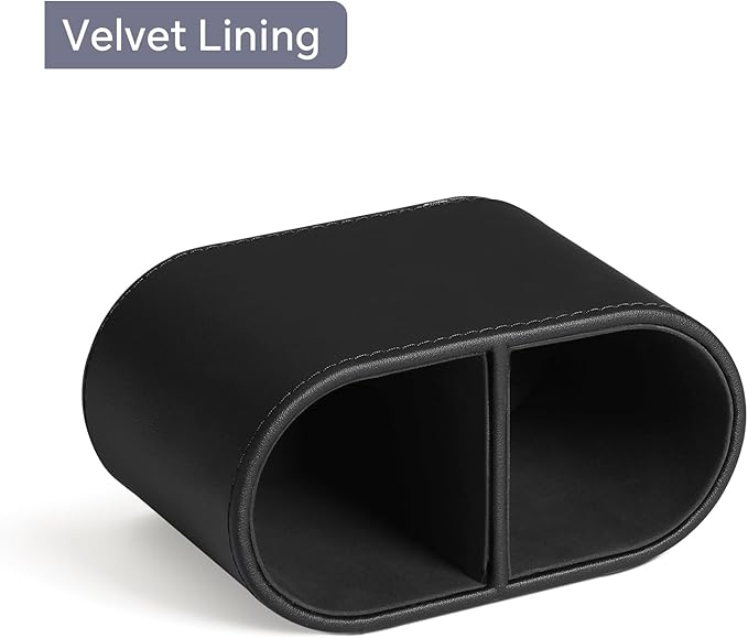 PU Leather Pen Holder for Desk, Small Remote Control Holder Pencil Cup Multifunctional Desktop Organizer Caddy for Home School Office Desk Accessories - 2 Compartments (Black)