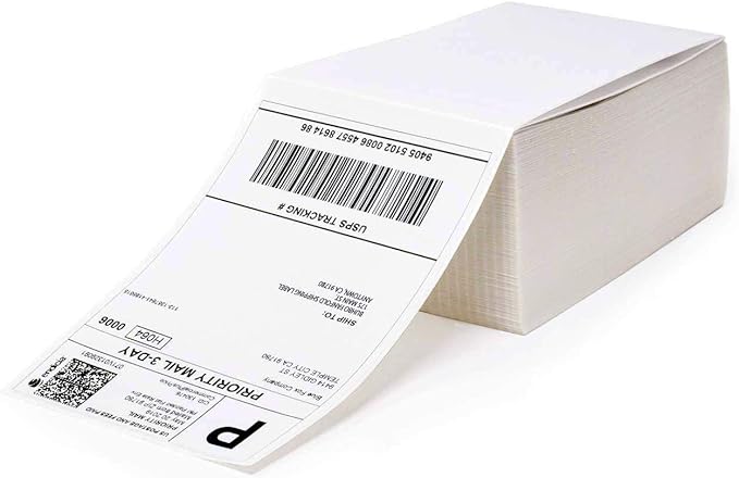 MFLABEL Fanfold 4" x 6" Direct Thermal Labels White Perforated Shipping Labels (4 Stacks)