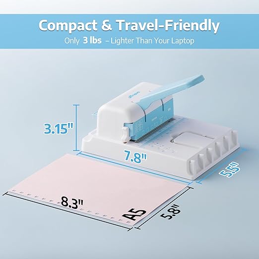 OFFNOVA 2-in-1 Mini Binding Machine, Square & Disc Hole Book Binder, Compact DIY Punch and Bind Kit for A4/A5/US Letter, Includes Coils and Discs for Journals, Planners, Notebooks, Calendars