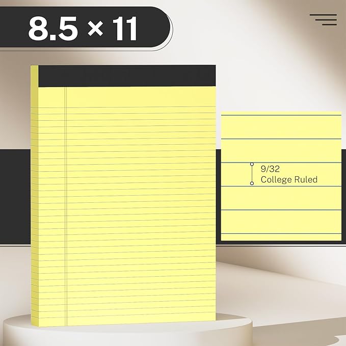 300 Sheets Yellow Legal Pads 8.5 x 11 College Ruled Paper 6-Pack Note Pads Narrow Ruled 50 Sheets per Notepad Perforated Writing Pad Durable Sturdy Back 8x11 Pads of Paper