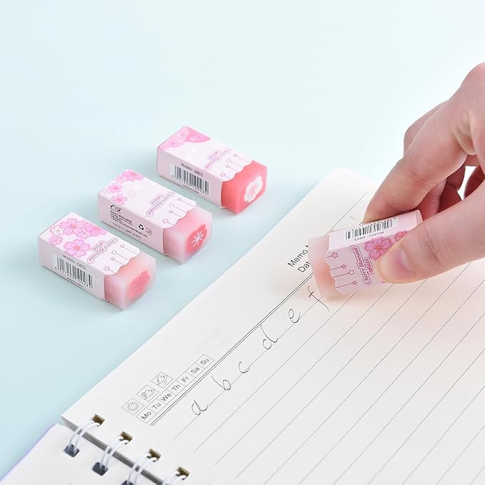 18 Pack Sakura Jelly Erasers for Kids, Pink, Rectangular, Rubber & Plastic, Kawaii School Supplies Prize Gifts Party Favors