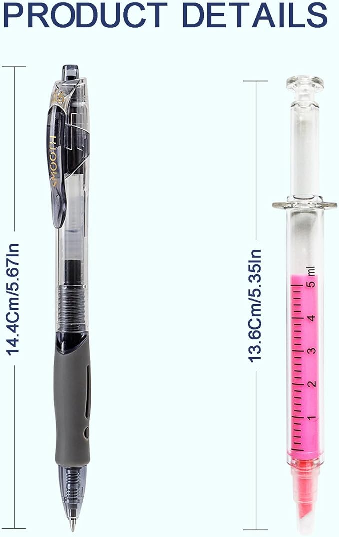10 Pack Pharmacy Pens Set with 7 Gel Ink Pens(Black/Blue/Red), 3 Syringe Highlighters, Funny Writing Instruments for Nurses Pharmacists Technicians Medical Assistants Students