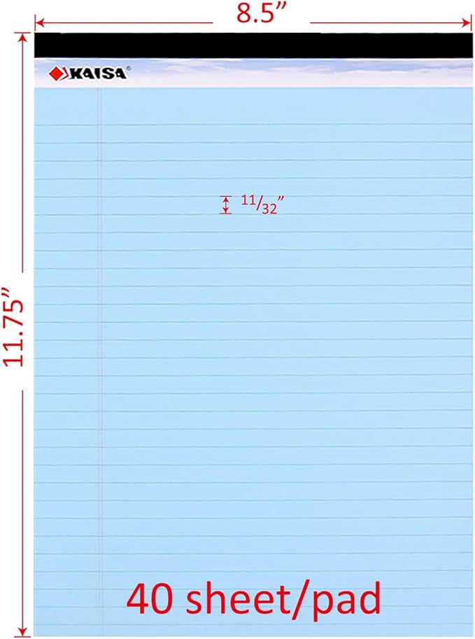 KAISA Colored Legal Pad Writing Pads 8.5x11 inch, Wide Ruled, 40 Sheets/Pad, 20lb Colored Paper, Perforated Writing Pad with Sturdy Back (4 Pads), KSU-5972