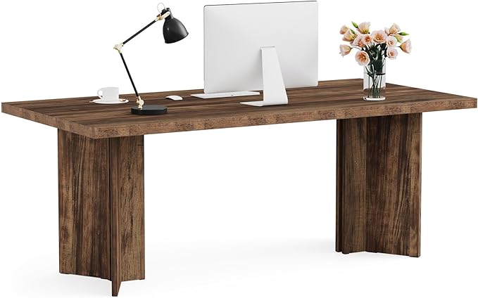 Tribesigns 63-inch Executive Desk, Vintage Office Computer Desk with Large Tabletop, Farmhouse Wood Writing Conference Table Workstation for Home Office, Study, Dark Brown
