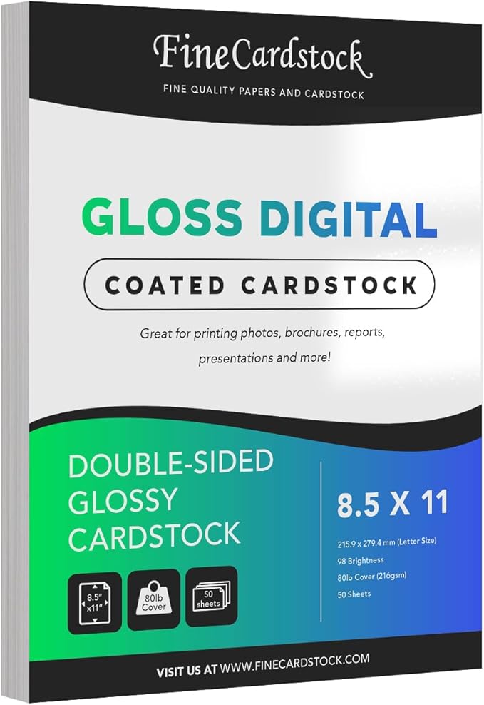 Double-Sided Heavyweight Gloss Digital C2S Cardstock – Perfect for Color Laser Printing, Flyers, Brochures, Photos | 8.5" x 11" | 80lb Cover | Acid Free, Glossy Coated on Both Sides | 50 Sheets