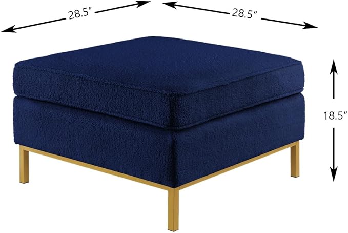 24KF Large Square Couch Ottoman for Living Room, Upholstered Teddy Fabric Padded Cushion Ottoman Table,Large Foot Rest,5088-Teddy Navy