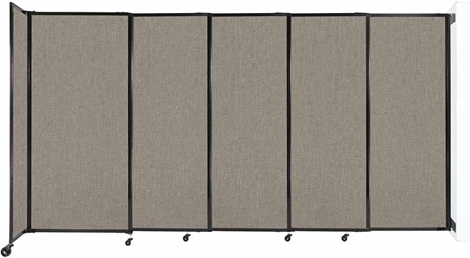 Wall-Mounted Sliding StraightWall Room Divider | Adjustable Widths | Locking Wheels | Room Separator | Up to 11'3" Wide x 6' Tall Warm Pebble Fabric Panels