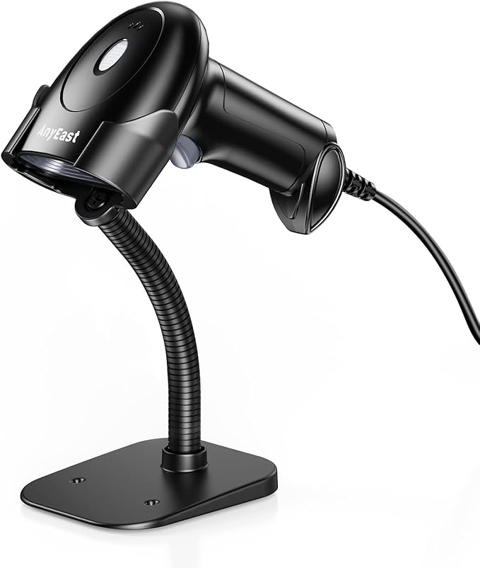 Barcode Scanner with Stand, USB Wired Inventory 2D 1D QR Code Scanner for Computer POS MAC with Automatic Screen Scanning, Handheld CMOS Image Bar Code Reader for Warehouse Library Supermarket