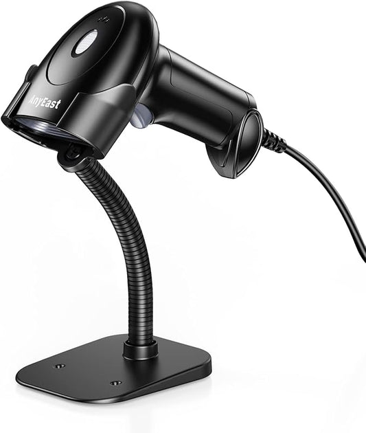 Barcode Scanner with Stand, USB Wired Inventory 2D 1D QR Code Scanner for Computer POS MAC with Automatic Screen Scanning, Handheld CMOS Image Bar Code Reader for Warehouse Library Supermarket
