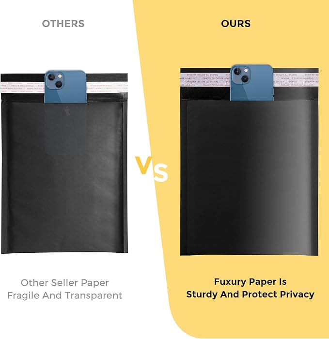 Fuxury Kraft Bubble Mailer 8.5x12 Inch 25 Pack，Strong Adhesion Padded Envelopes,Self Seal Bubble Envelopes, Waterproof Cushioned Padded Mailers Packaging for Small Business,Bulk Black