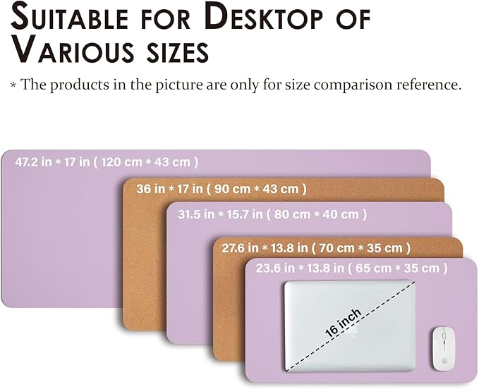 Cork Desk Mat - Dual-Sided Desk Pad for Office and Home - Desk Organization and Accessories - Ideal for Large Mouse Pad and Desk Mats on Top of Desks(Purple,27.6"x 13.8")