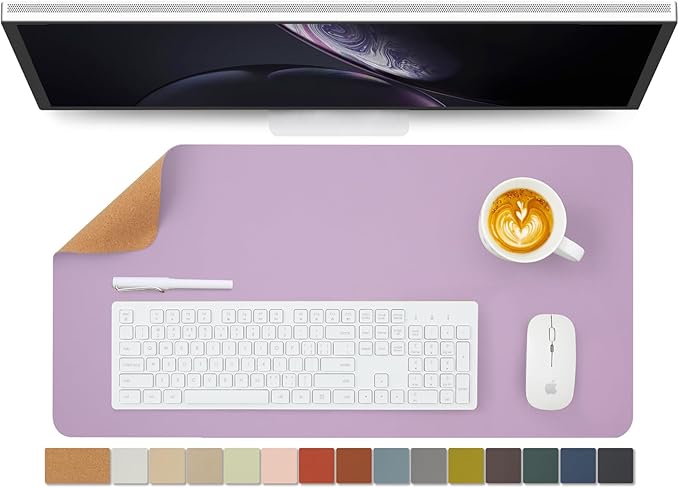 Cork Desk Mat - Dual-Sided Desk Pad for Office and Home - Desk Organization and Accessories - Ideal for Large Mouse Pad and Desk Mats on Top of Desks(Purple,27.6"x 13.8")