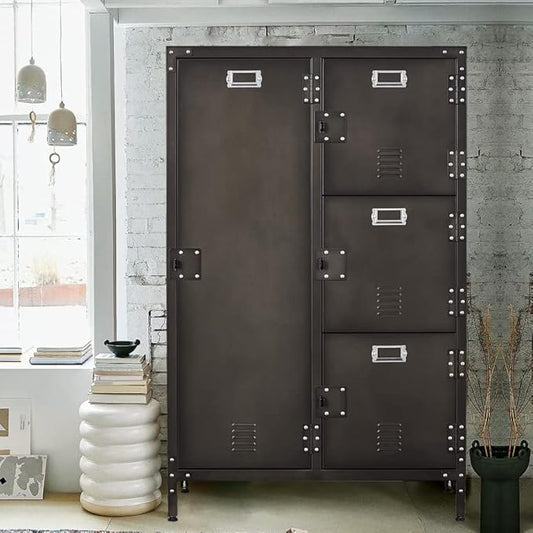 MIIIKO Steel Wardrobe Cabinet Locker, Rustic Metal Storage Cabinet with Shelf, Lockable Doors and Hanging Rod, Industrial Locker for Living Room, Bedroom, Home Office and Club