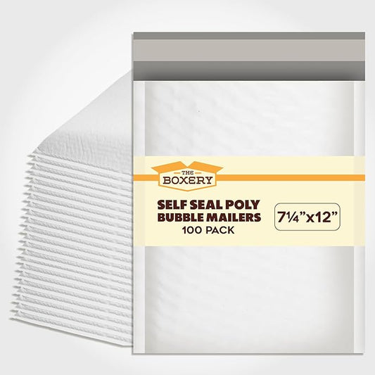 The Boxery 7.25x12''|#1 Poly Bubble Mailers- 100 Pack, Padded Envelopes, Self Seal, Waterproof Shipping Bags, Padded Mailers for Shipping & Packaging