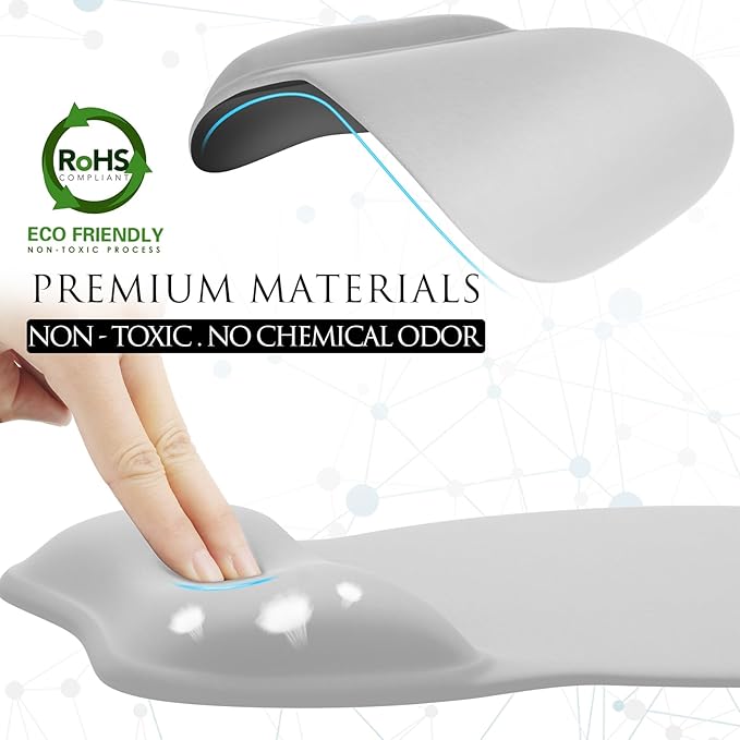 MROCO Ergonomic Mouse Pad with Gel Wrist Rest, Comfortable Mousepad with Smooth Wrist Support Surface and Non-Slip PU Base for Pain Relief, Computer, Laptop, Office & Home, 9.4 x 8.1 in, Silver Grey