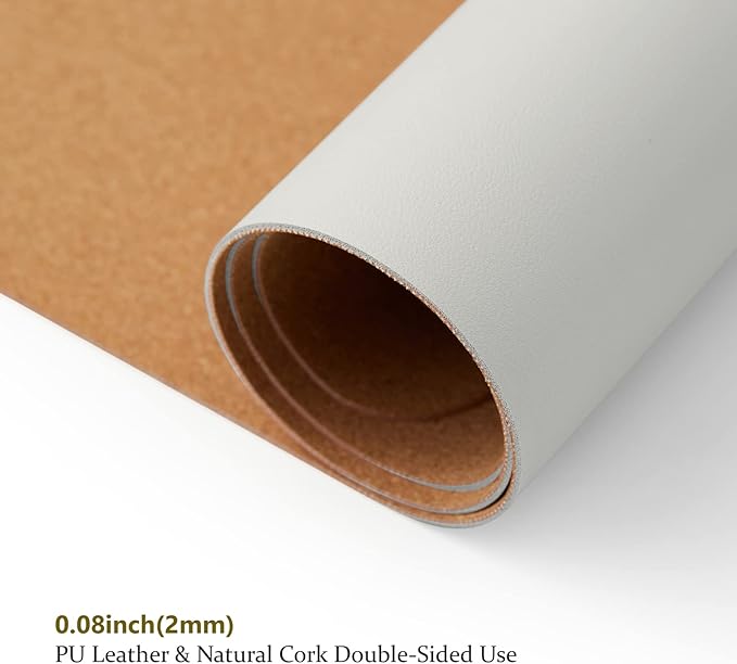 Cork Desk Mat - Dual-Sided Desk Pad for Office and Home - Desk Organization and Accessories - Ideal for Large Mouse Pad and Desk Mats on Top of Desks(White,27.6"x 13.8")