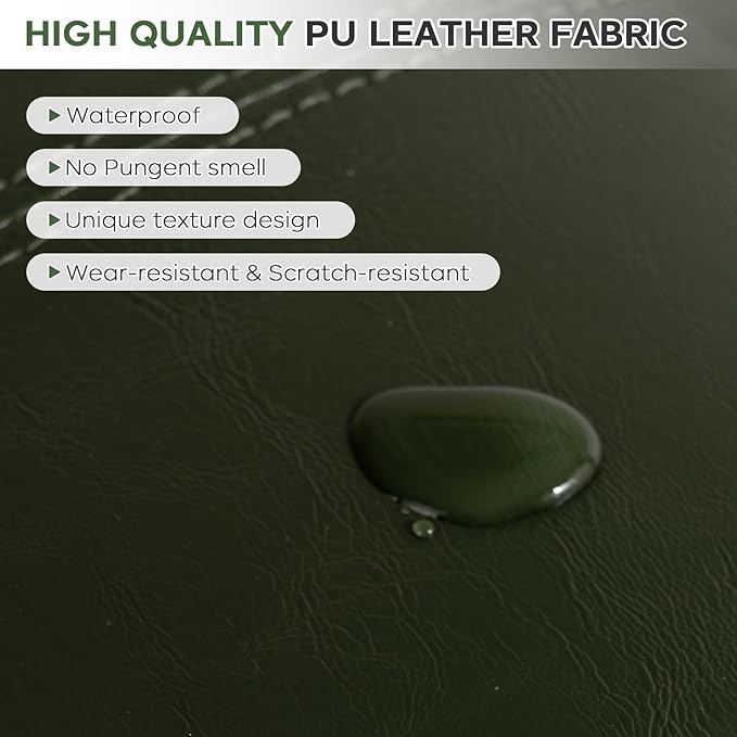 Unstuffed Pouf Cover, 17.7" Faux Leather Poofy Ottoman Cover, Square Footstool For Storage Living Room Decoration Foot Rest, Footrest for Bedroom Balcony Office Chair, (Only Cover, No Filler), Green