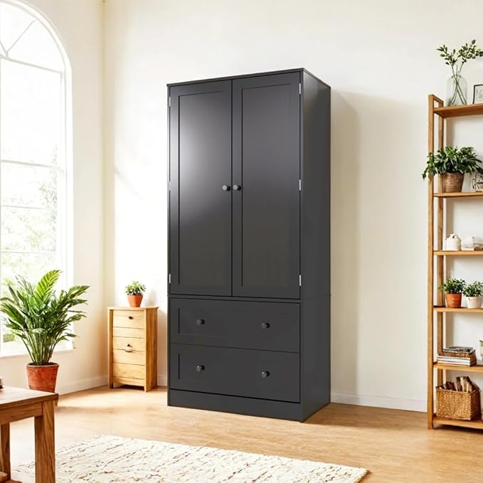64.2" Tall Black Kitchen Pantry, Storage Cabinet with Doors and Drawers, Freestanding Wooden Organizer for Kitchen, Dining Room