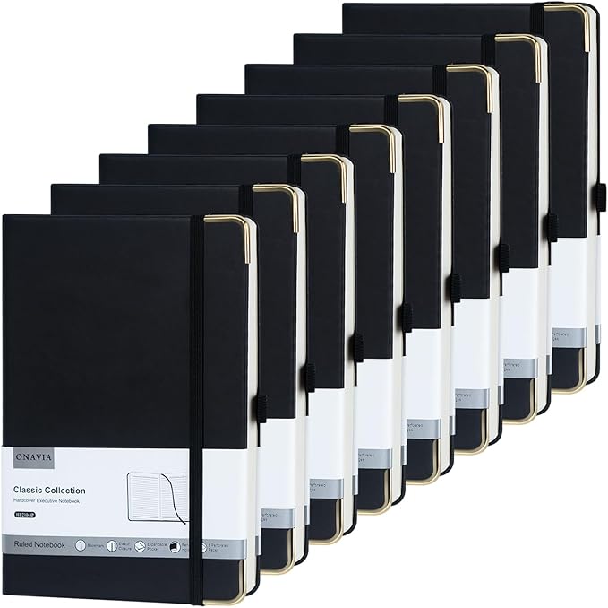 A5 Black Lined Journal Notebook - 100 GSM Thick Paper, 8 Pack Hardcover Journaling Notebooks for Writing, Work, Travel, College Ruled Journals for Women & Men, PU Leather Note Books, 5.5”x8.3”