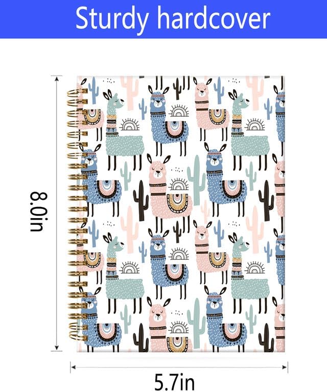 Spiral Journal Notebook,A5 Hardcover Lined Journals for Women Girl 6 x 8.3 in,120 Pages Thick Paper,Cute College Ruled Writing Notebook for Gifts Office Work School(Cute Llamas)