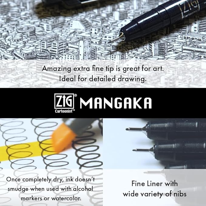 Kuretake Zig Inktober pen set, for Illustration, Manga Drawing, Lettering and Calligraphy, Professional Artist, Made in Japan (Special 24(6pcs.))